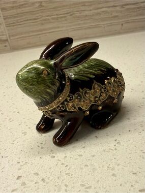 Jeweled Enamel Bunny Trinket Box | Vintage Style Rabbit Figurine